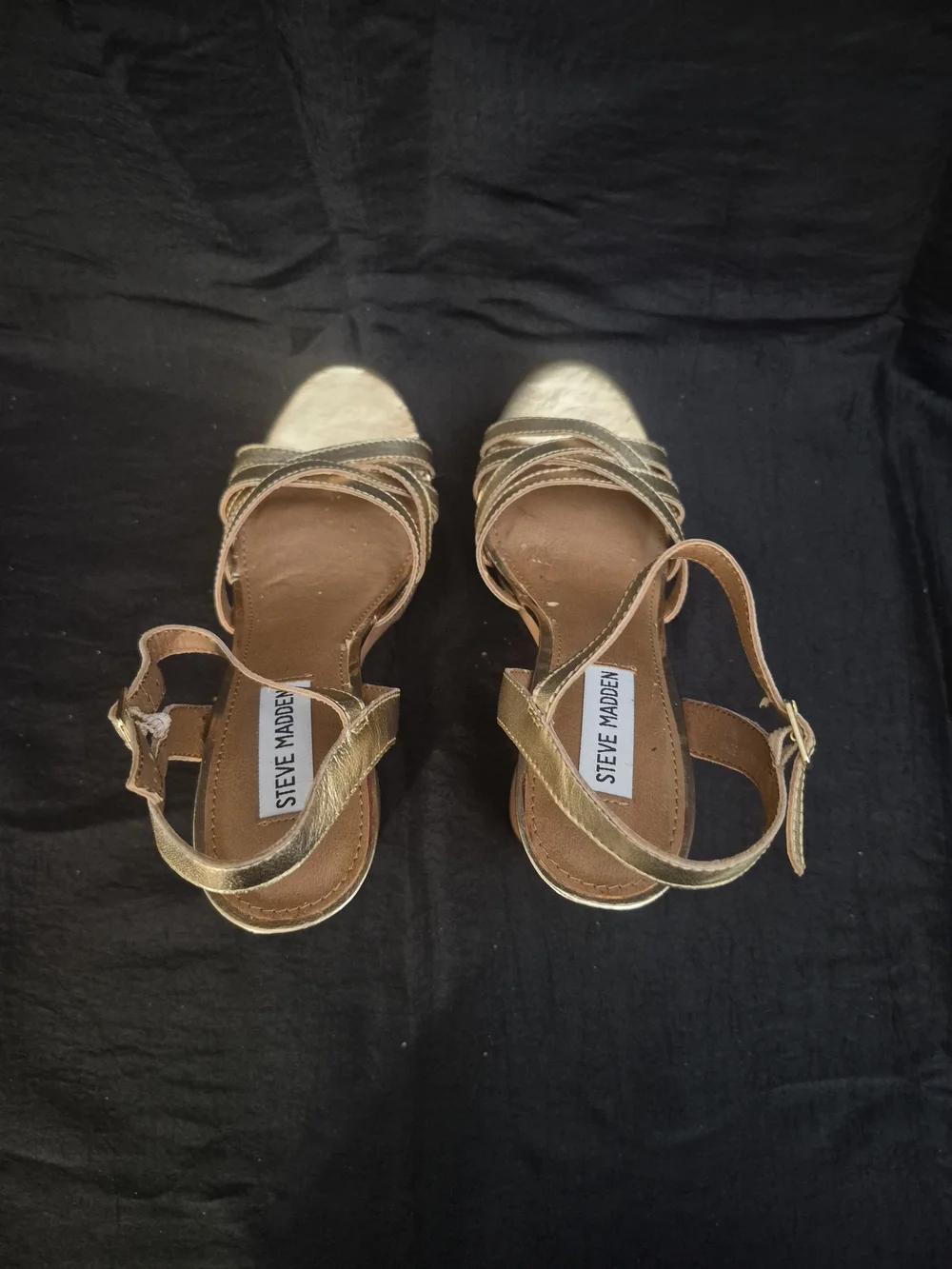 Steve Madden Metallic Gold Platform Sandals with Wood Block Heel